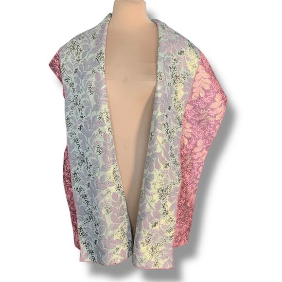 The Little Tichel Lady Reversible Pink Green Metallic Floral Brocade Shawl Scarf - Picture 5 of 10